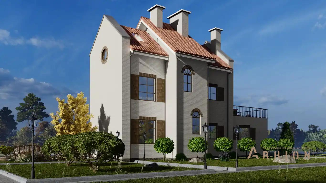 3. Проект одноэтажного дома в европейском стиле с многоскатной кровлей, h-1616, площадью - 484 кв c мансардой, балконом, бассейном